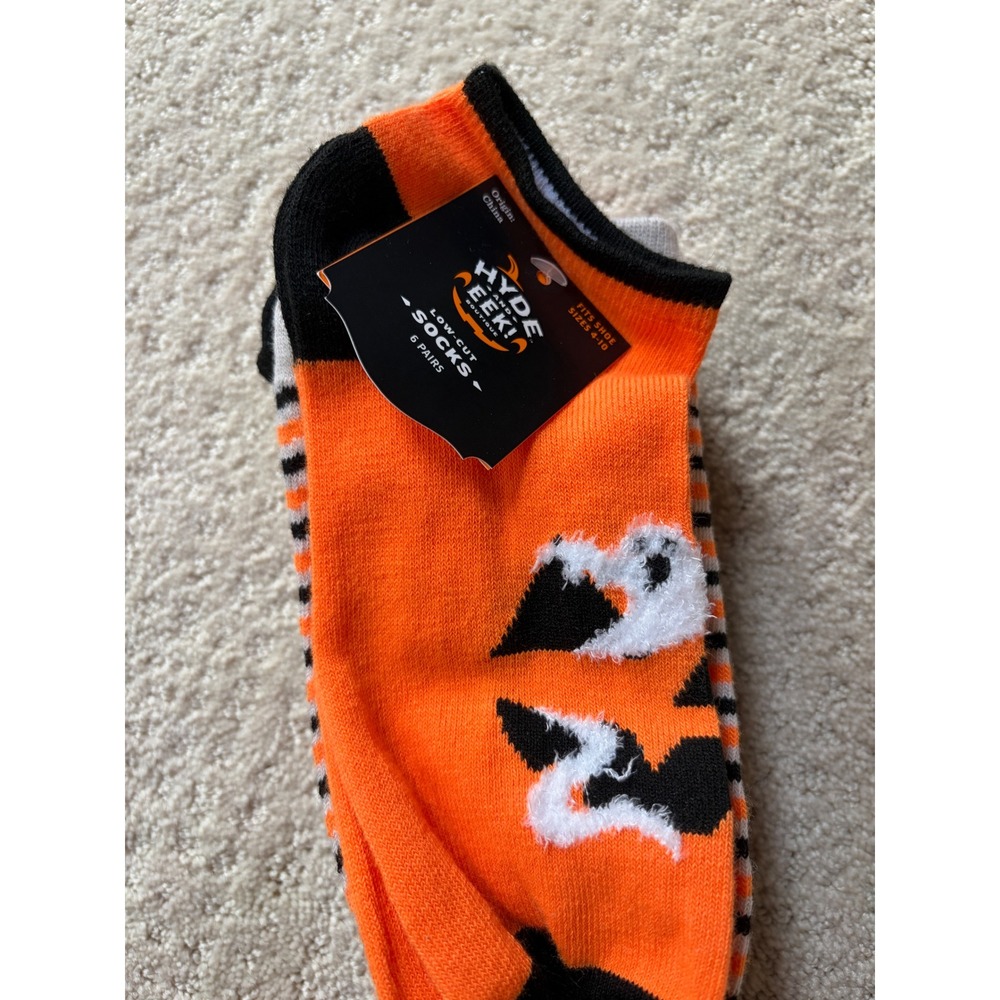 Hyde & EEK Boutique Halloween Low Cut Socks 6 Pairs Orange‎ Black Pumpkin 4-10